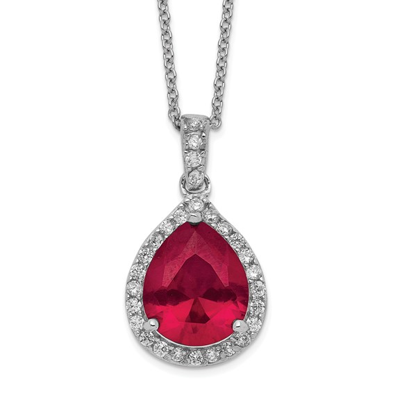 Cheryl M Sterling Silver CZ Opal Pear Halo Pendant Necklace