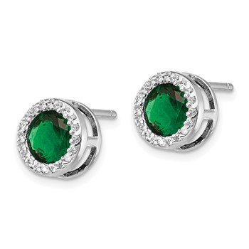 Cheryl M Sterling Silver Rhodium-plated Brilliant-cut Green Glass and Brilliant-cut White CZ Halo Post Earrings — alternate view