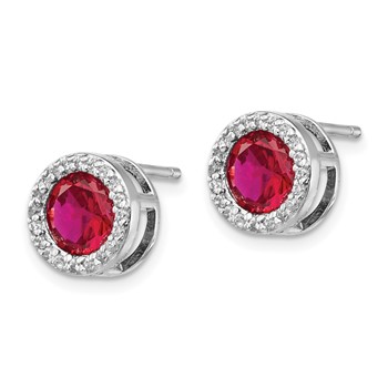 Cheryl M Sterling Silver Rhodium-plated Brilliant-cut Lab Created Ruby and Brilliant-cut White CZ Round Halo Post Earrings — alternate view