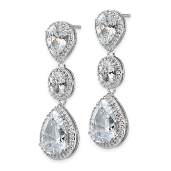 Cheryl M Sterling Silver Rhodium-plated Brilliant-cut Three Teardrop CZ Halo Post Dangle Earrings — alternate view