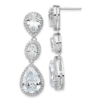 Cheryl M Sterling Silver Rhodium-plated Brilliant-cut Three Teardrop CZ Halo Post Dangle Earrings