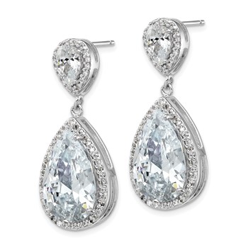 Cheryl M Sterling Silver Rhodium-plated Fancy Brilliant-cut Pear Shaped CZ Post Dangle Earrings — alternate view