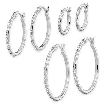 Diamond Fascination Diamond Mystique Sterling Silver Platinum-plated Set of 3 Oval and Round Diamond Hoop Earrings — alternate view