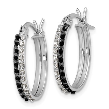 Diamond Fascination Diamond Mystique Sterling Silver Platinum-plated Diamond Black and White Diamond Oval Hoop Earrings — alternate view