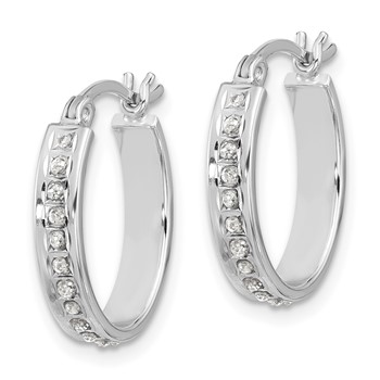 SS Platinum-plated Diamond Mystique Dia Dust/Accent Oval Hoop Earrings — alternate view
