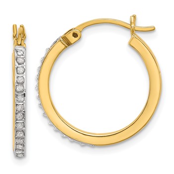 SS 18k Gold-plated Diamond Mystique Diamond Dust/Accent Hoop Earrings