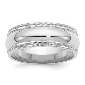 Sterling Silver Rh-plated 8mm Comfort Fit Double Milgrain Size 4 Band