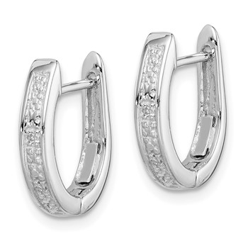 Sterling Silver Rhodium Diamond Hinged Hoop Earrings — alternate view