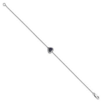 Sterling Silver Rhodium Diam. & Sapphire Heart Bracelet — alternate view