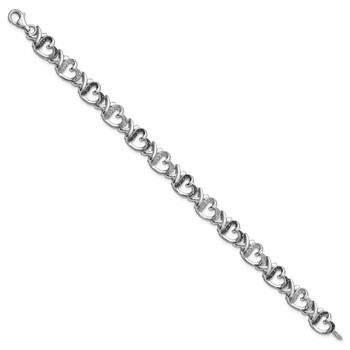 White Night Sterling Silver Rhodium-plated Black and White Diamond Heart 7.5 Inch Bracelet — alternate view