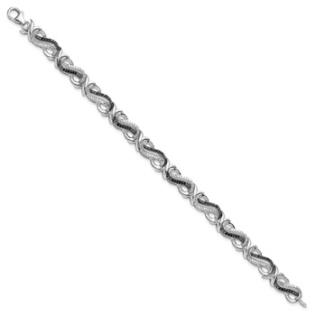 White Night Sterling Silver Rhodium-plated Black and White Diamond 7.5 Inch Bracelet — alternate view