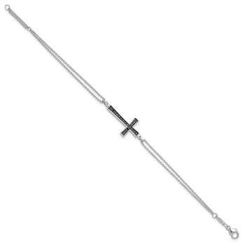 Sterling Silver Rhod 0.1ct. Blk & Wht Dia. Rvsble Cross 2 Strand Bracelet — alternate view