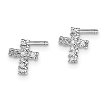 Sterling Silver Rhodium Diamond Cross Post Earrings — alternate view