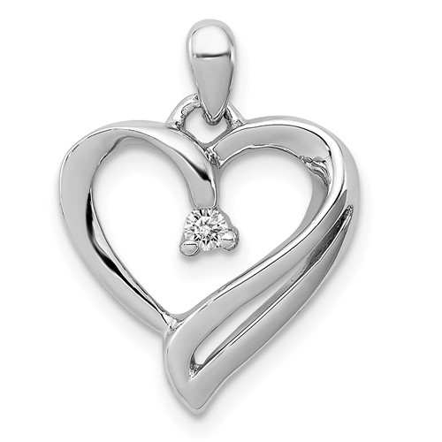 Sterling Silver Rhodium Diam. Heart Pendant
