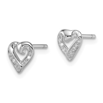 Sterling Silver Rhodium Diamond Heart Post Earrings — alternate view