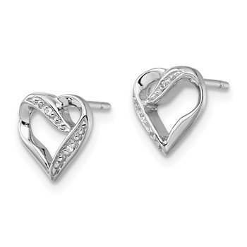Sterling Silver Rhodium Diamond Heart Post Earrings — alternate view