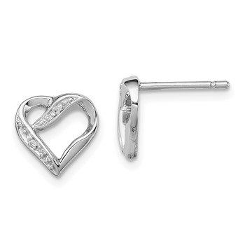 Sterling Silver Rhodium Diamond Heart Post Earrings