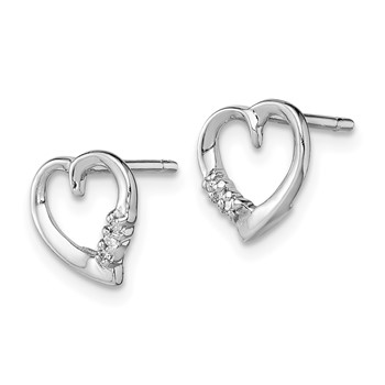 Sterling Silver Rhodium Diamond Heart Post Earrings — alternate view