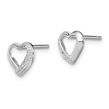 Sterling Silver Rhodium Diamond Heart Post Earrings — alternate view