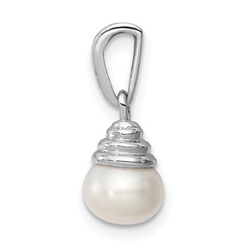 Sterling Silver Rhodium 5-6mm FW Cultured Pearl and Diamond Pendant — alternate view
