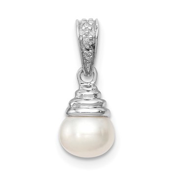 Sterling Silver Rhodium 5-6mm FW Cultured Pearl and Diamond Pendant