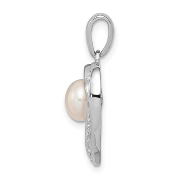 Sterling Silver Rhodium 6mm FW Cultured Pearl and Diamond Heart Pendant — alternate view
