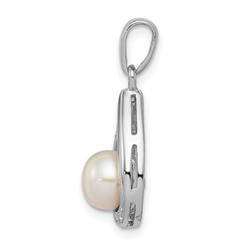 Sterling Silver Rhodium 6mm FW Cltrd Pearl and Diamond Teardrop Pendant — alternate view