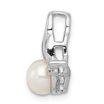 Sterling Silver Rhodium 6mm FW Cultured Pearl & Diamond Chain Slide — alternate view