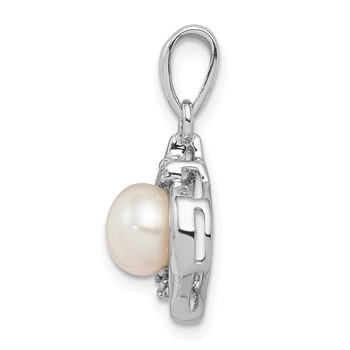 Sterling Silver Rhodium 6mm FW Cultured Pearl and Diamond Pendant — alternate view