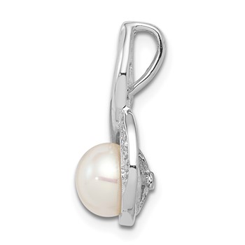 Sterling Silver Rhodium 6mm FW Cultured Pearl & Diamond Chain Slide — alternate view