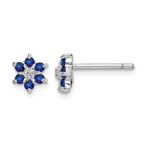 Sterling Silver Rhodium Sapphire & Diamond Post Earrings