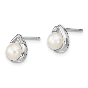 Sterling Silver Rhodium-plated 5mm FW Cultured Pearl & Diamond Post Ear — alternate view
