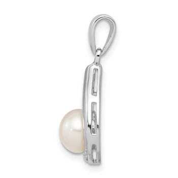 Sterling Silver Rhodium FW Cultured Pearl and Diamond Pendant — alternate view