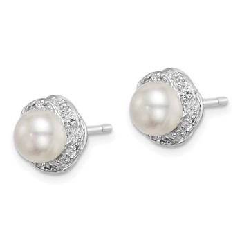 Sterling Silver Rhodium FW Cultured Pearl & Diamond Post Earrings — alternate view