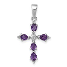 Image of Sterling Silver Rhodium Plated Amethyst Cross Pendant