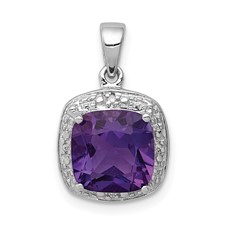 Image of Sterling Silver Rhodium Plated Amethyst and Diamond Pendant