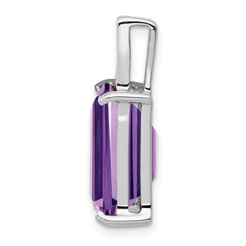 Sterling Silver Rhodium Emerald-cut Amethyst & Diamond Pendant — alternate view