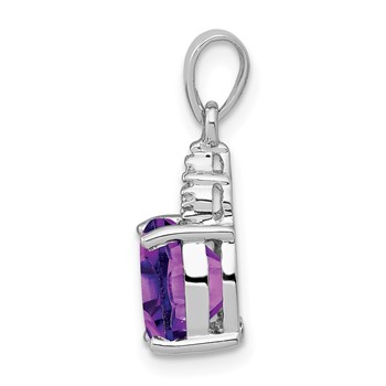 Sterling Silver Rhodium Plated Amethyst and Diamond Pendant — alternate view