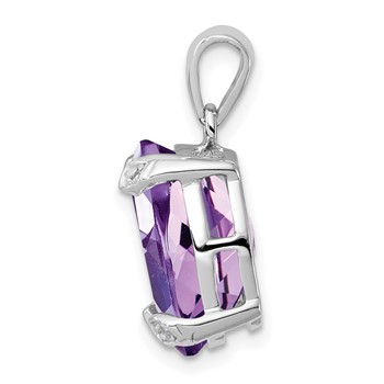 Sterling Silver Rhodium Plated Amethyst and Diamond Pendant — alternate view