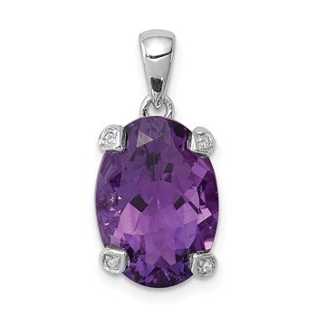 Sterling Silver Rhodium Plated Amethyst and Diamond Pendant