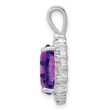Sterling Silver Rhodium Plated Oval Amethyst and Diamond Pendant — alternate view