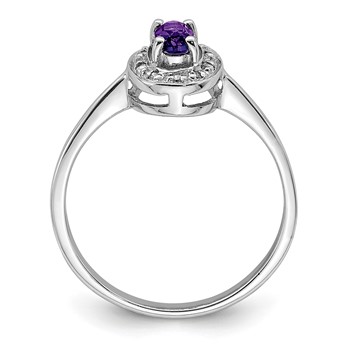 Sterling Silver Rhodium Amethyst & Diamond Ring — alternate view