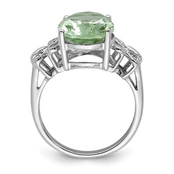 Sterling Silver Rhodium Green Quartz & Diamond Ring — alternate view