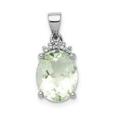 Image of Sterling Silver Rhodium Plated Green Quartz and Diamond Pendant