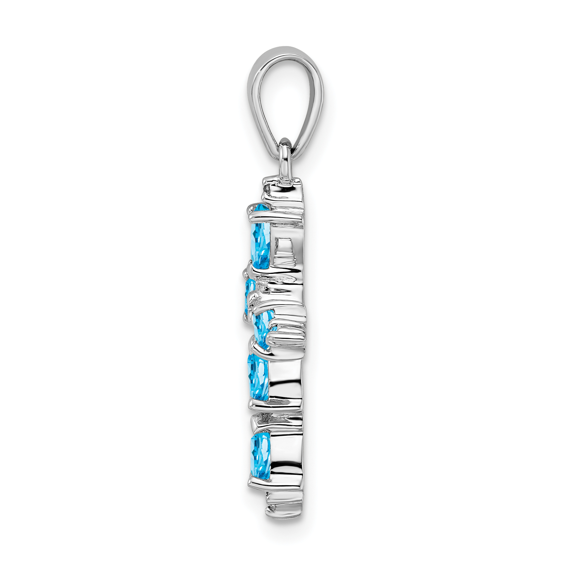 Diamond Rhodium Pear Swiss Blue Topaz Cross Pendant 21x17mm 925 Sterling Silver detailed image 2