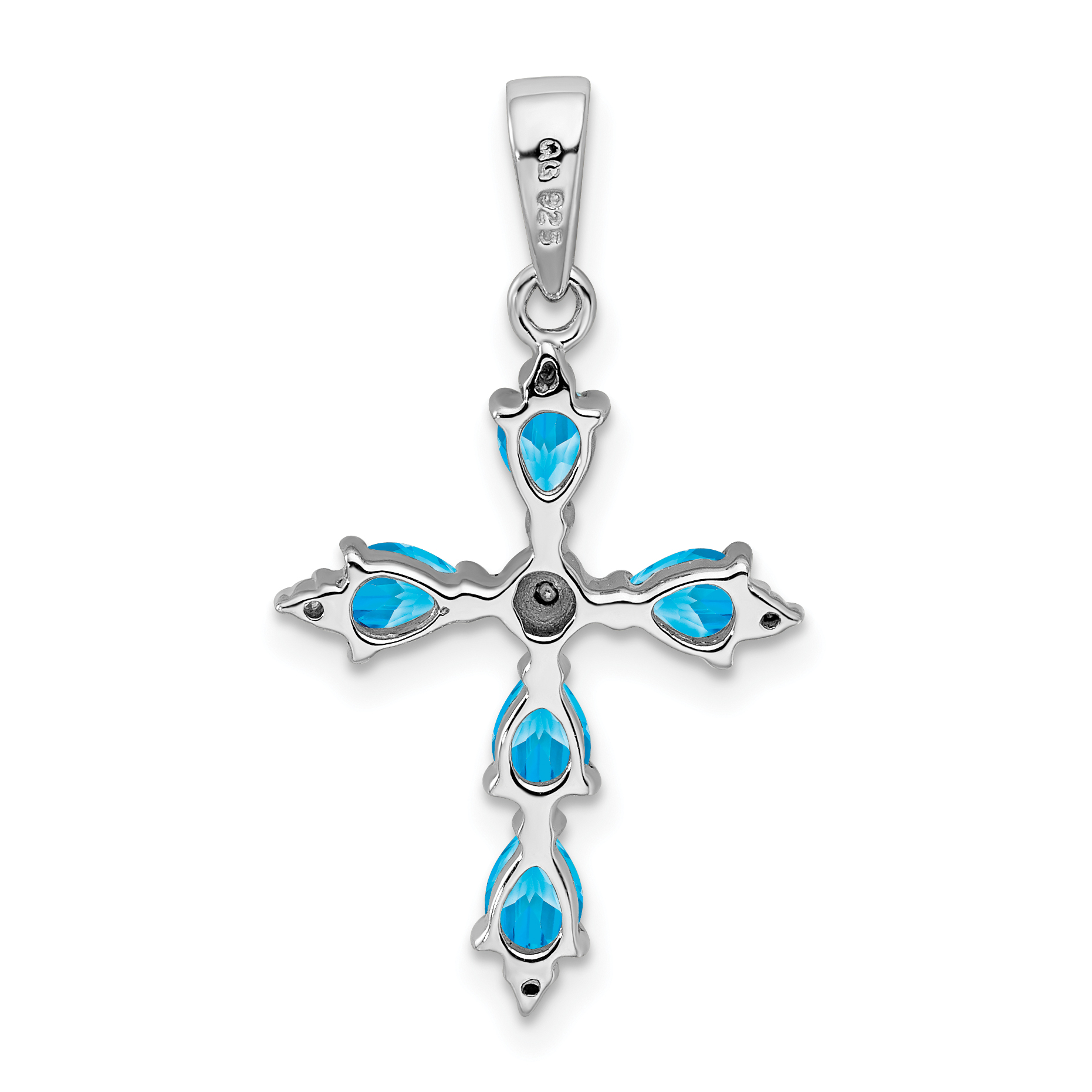 Diamond Rhodium Pear Swiss Blue Topaz Cross Pendant 21x17mm 925 Sterling Silver detailed image 3