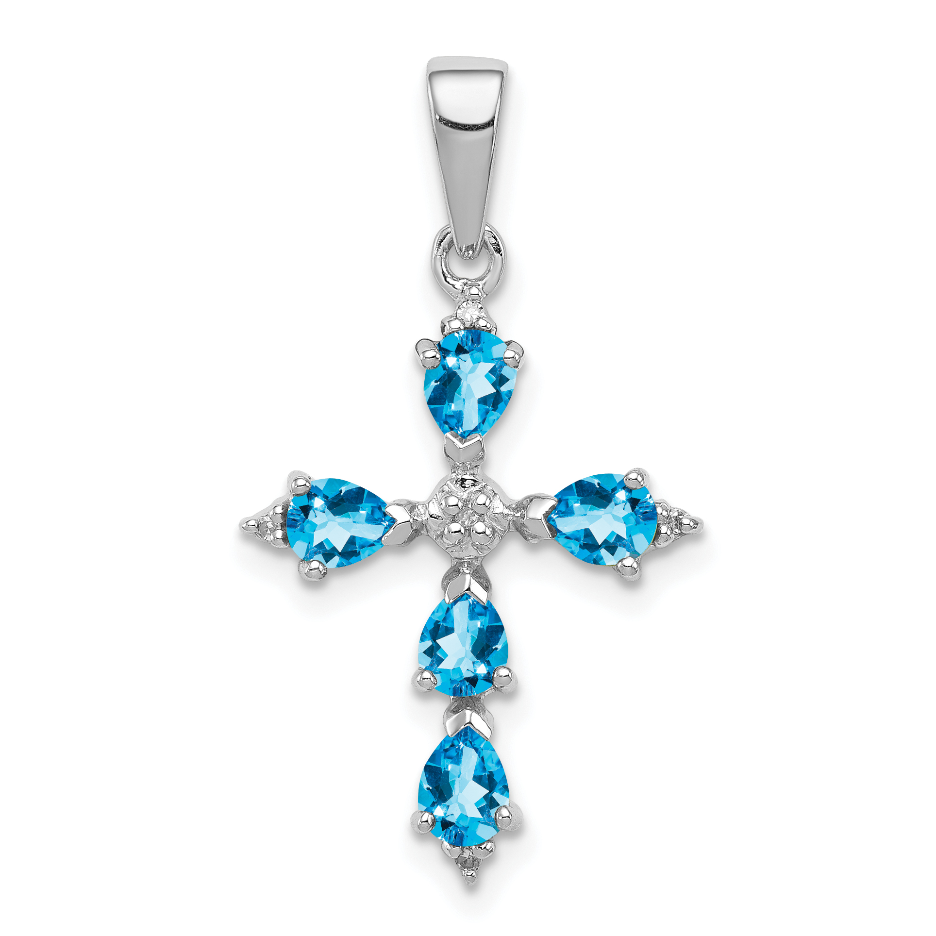 Diamond Rhodium Pear Swiss Blue Topaz Cross Pendant 21x17mm 925 Sterling Silver main product image
