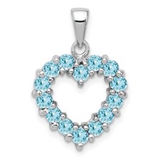 Image of Sterling Silver Rhodium Light Swiss Blue Topaz Heart Pendant
