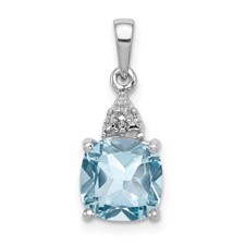 Image of Sterling Silver Rhodium Lt Swiss Blue Topaz & Diamond Pendant