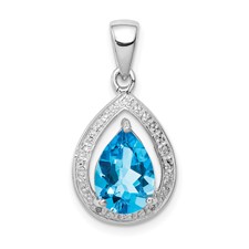 Image of Sterling Silver Rhodium-plated Light Swiss Blue Topaz & Diamond Pendant